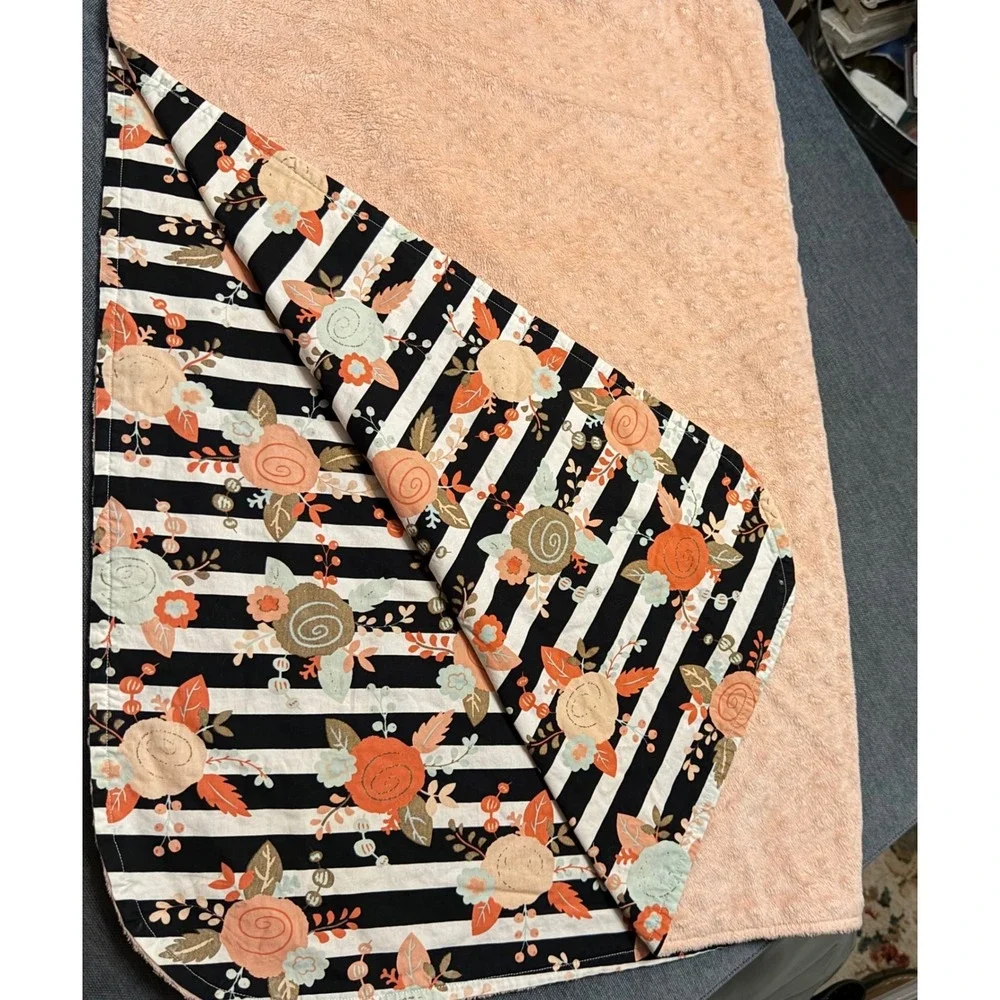 Floral Striped baby carseat‎ Cover Minky Peach Black White